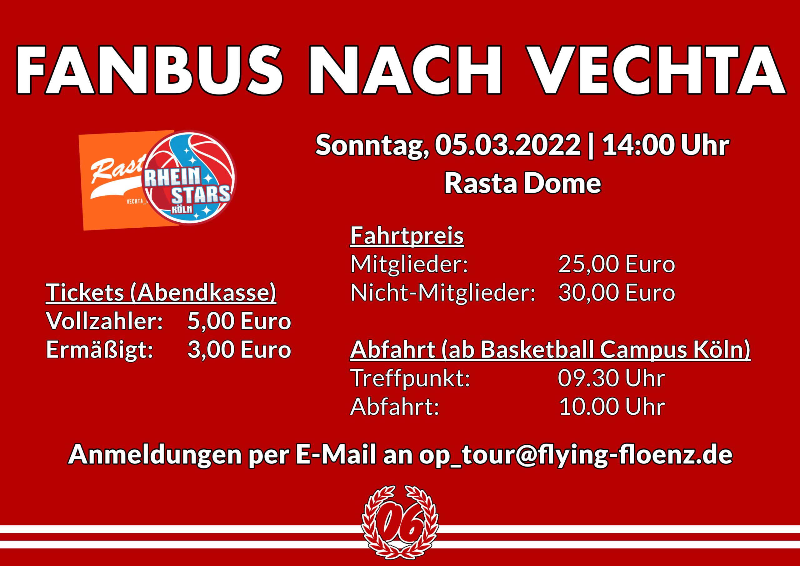 Zum Auswärtsspiel unserer Rheinstars Köln in Vechta am 05.03.2023 rollt ein Fanbus.